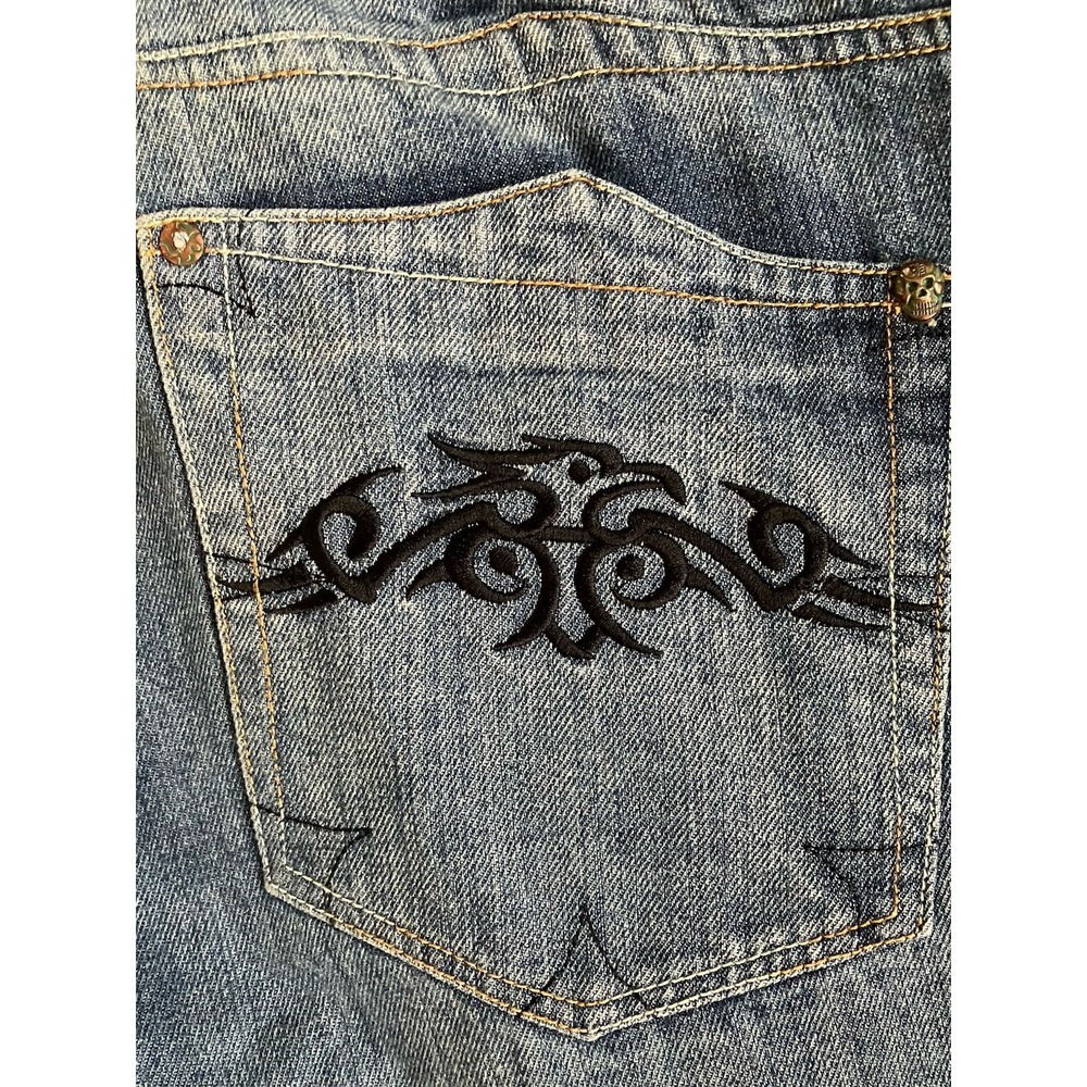 Y2K Mens Inkslinger Grunge Denim Baggy Skater Jeans Embroidered Details Sz 44x33 - Picture 3 of 12